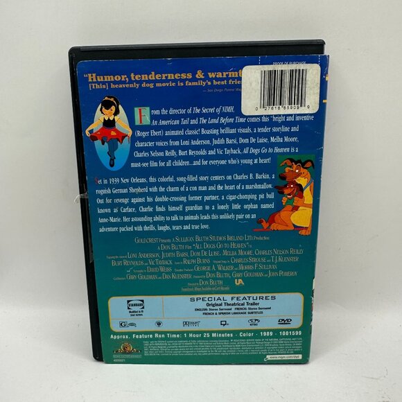 All Dogs Go To Heaven DVD Don Bluth Film MGM Kids Edition Rated G - Picture 2 of 3